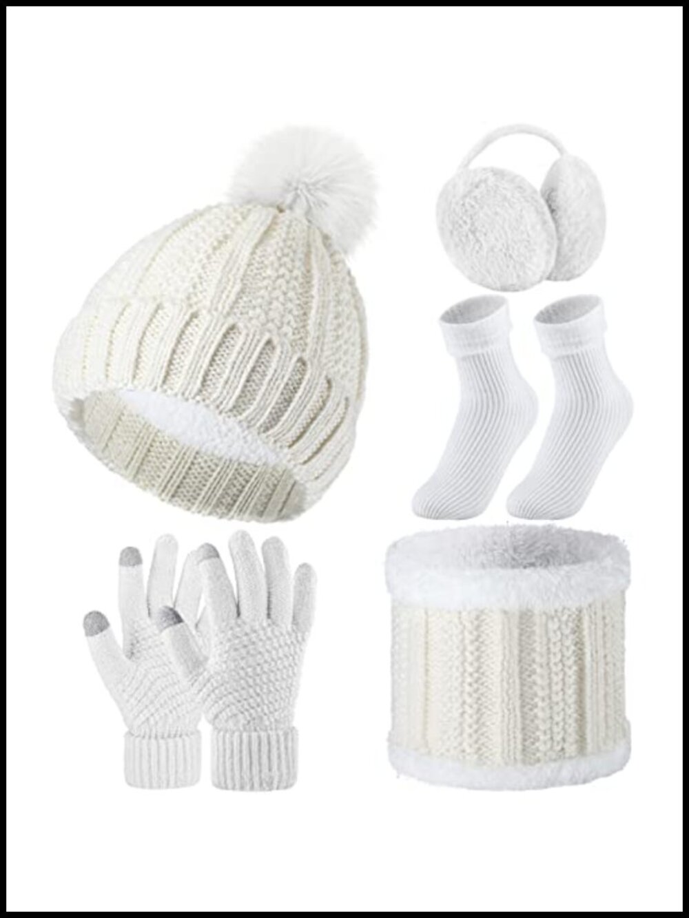 Knitted Acrylic Wool Winter Hat Scarf Gloves Set Touchscreen Earmuffs Socks